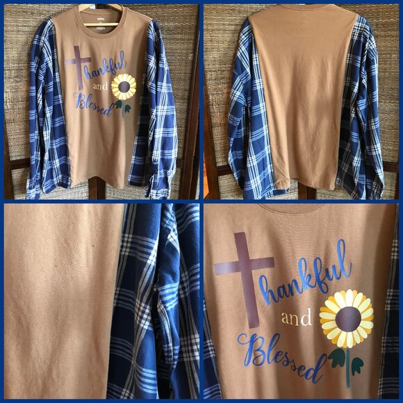 Reworked Flannel Shirt, Plus Size: Upcycled Oversized Thankful Blessed Graphic - Picture 10 of 10